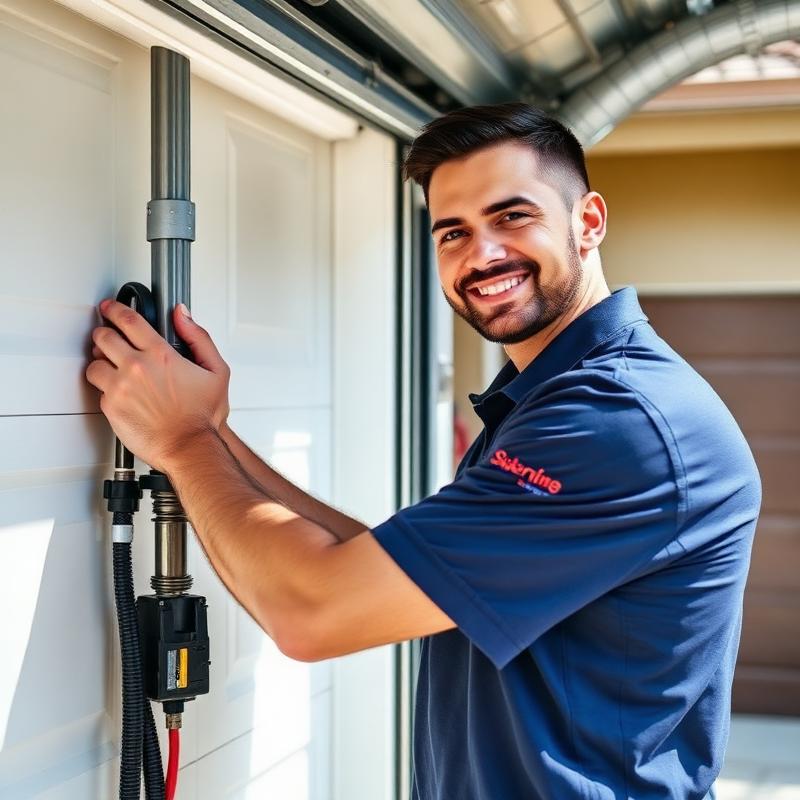 Scottsville Garage Doors technician inspecting garage door springs during routine maintenance